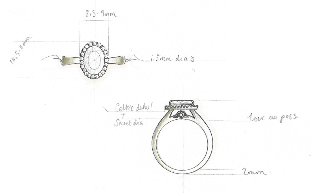 Moira Patience Fine Jewellery Bespoke Commission Canadian Oval Diamond Engagement Ring in Edinburgh