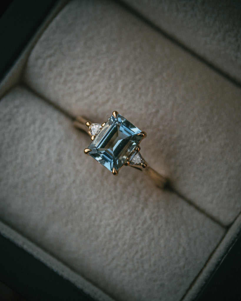 Bespoke octagon aquamarine and diamond engagement ring