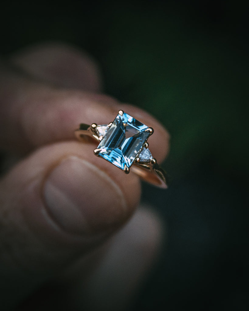 Bespoke octagon aquamarine and diamond engagement ring