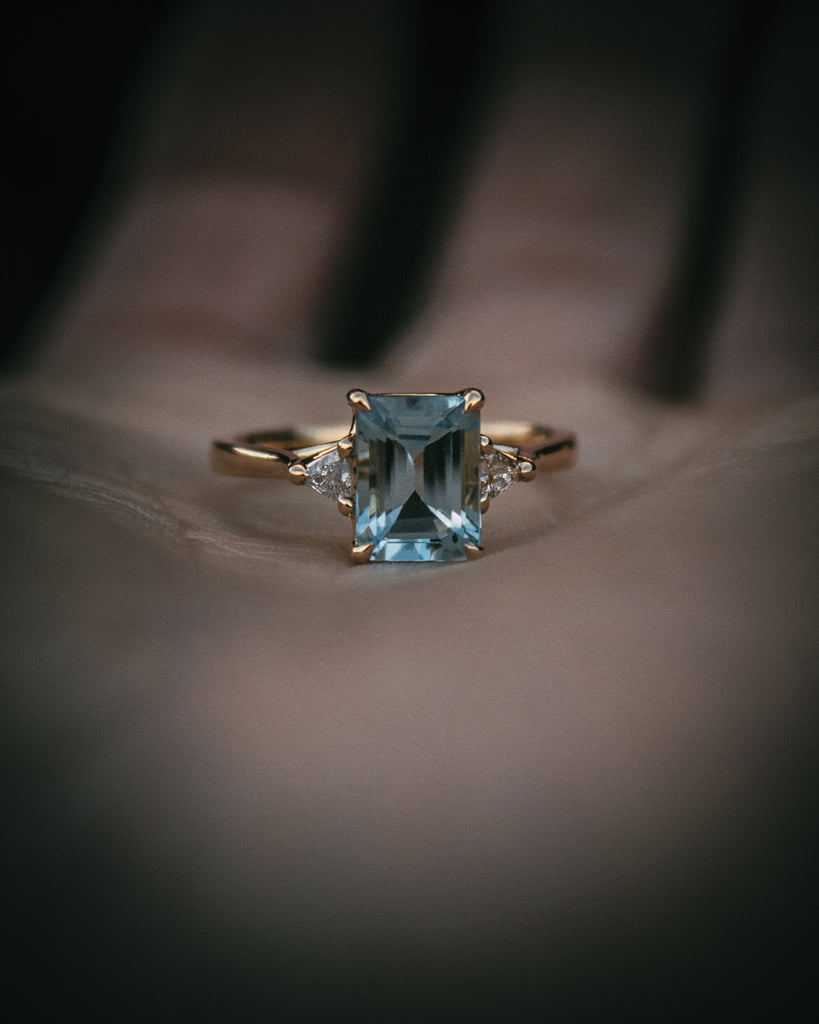 Bespoke octagon aquamarine and diamond engagement ring