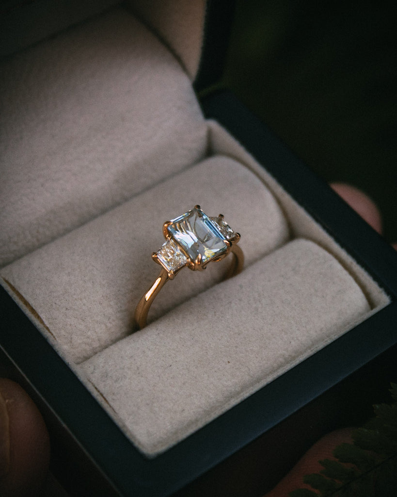 Bespoke aquamarine and diamond engagement ring edinburgh