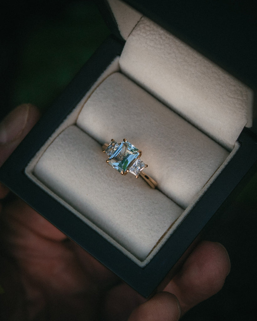 Bespoke aquamarine and diamond engagement ring edinburgh