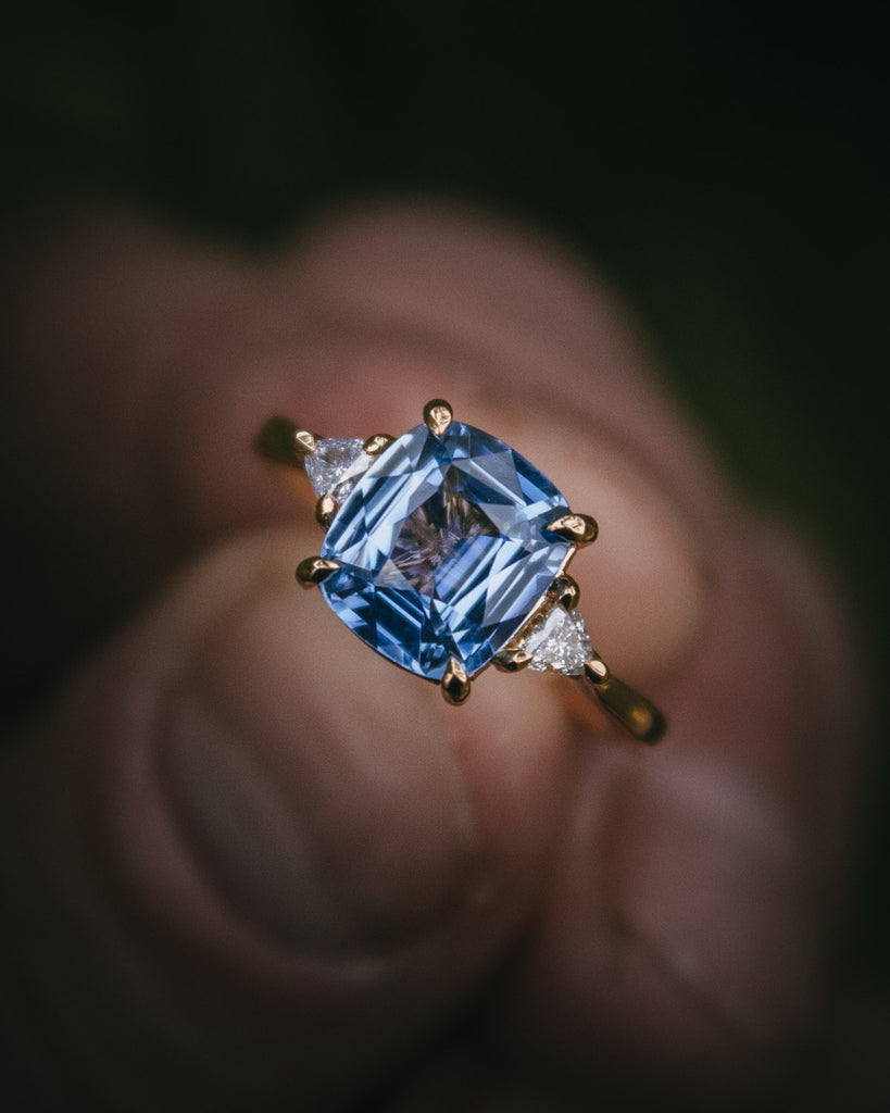 Ceylon blue sapphire and diamond engagement ring Edinburgh