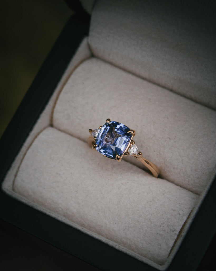 Ceylon blue sapphire and diamond engagement ring Edinburgh