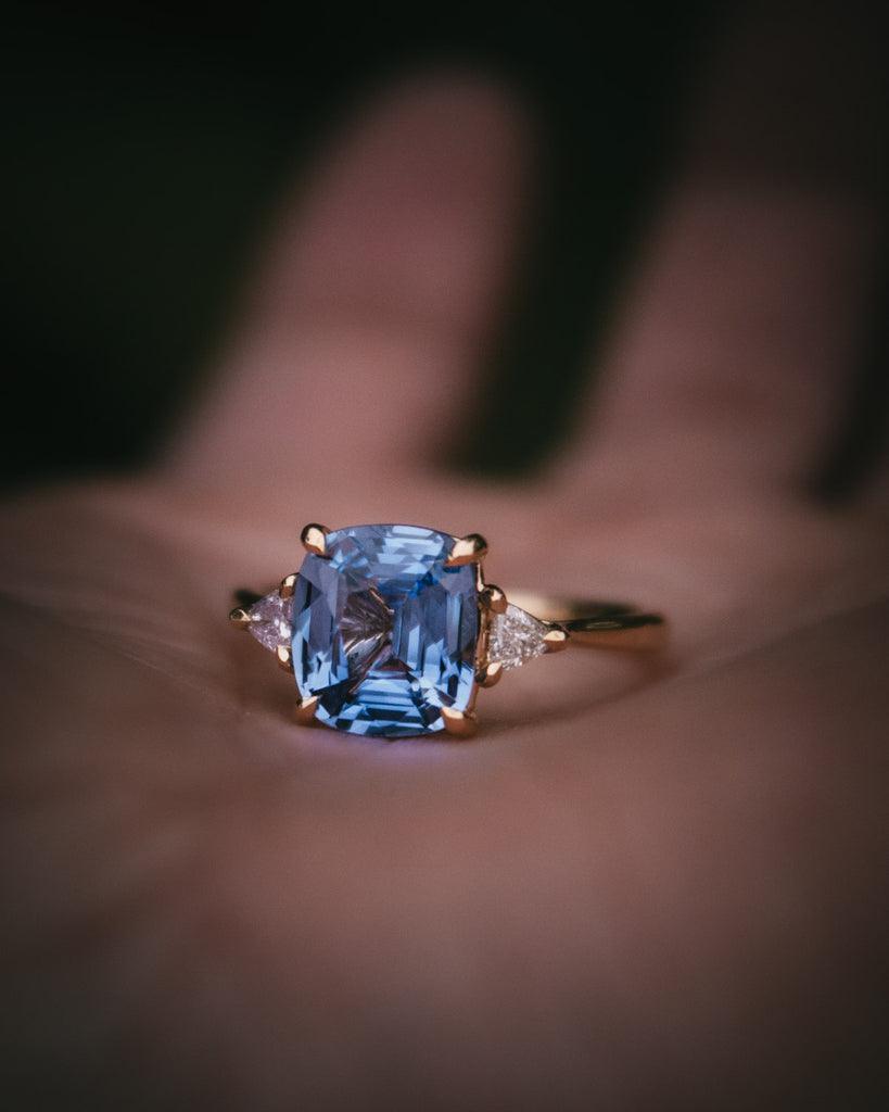 Ceylon blue sapphire and diamond engagement ring Edinburgh