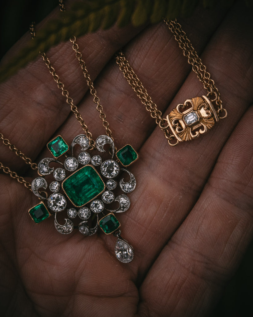 bespoke gold and diamond catch for victorian emerald pendant