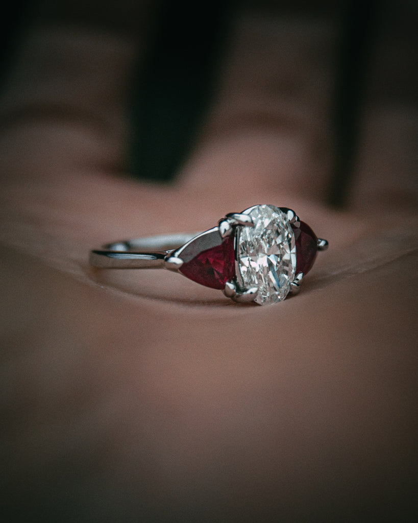 Vintage Diamond Cluster and Ruby Dome Platinum Ring - By Era - Jewelry