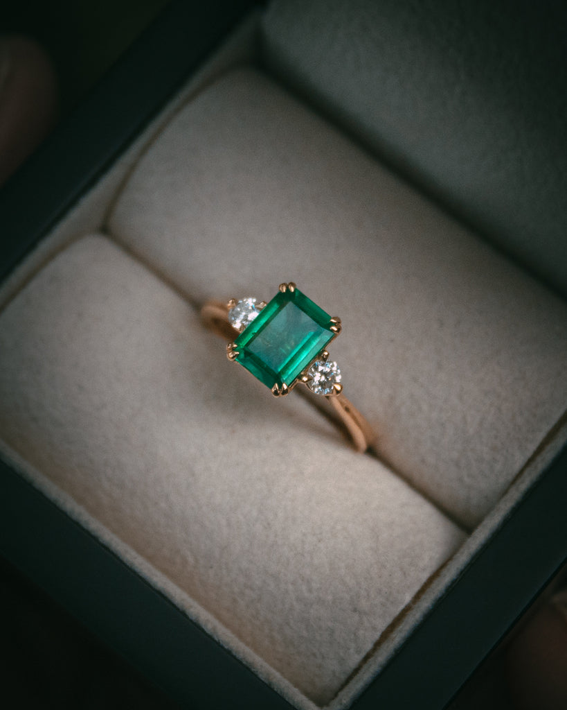 Moira Patience Fine Jewellery Bespoke Emerald and Diamond Engagement Ring