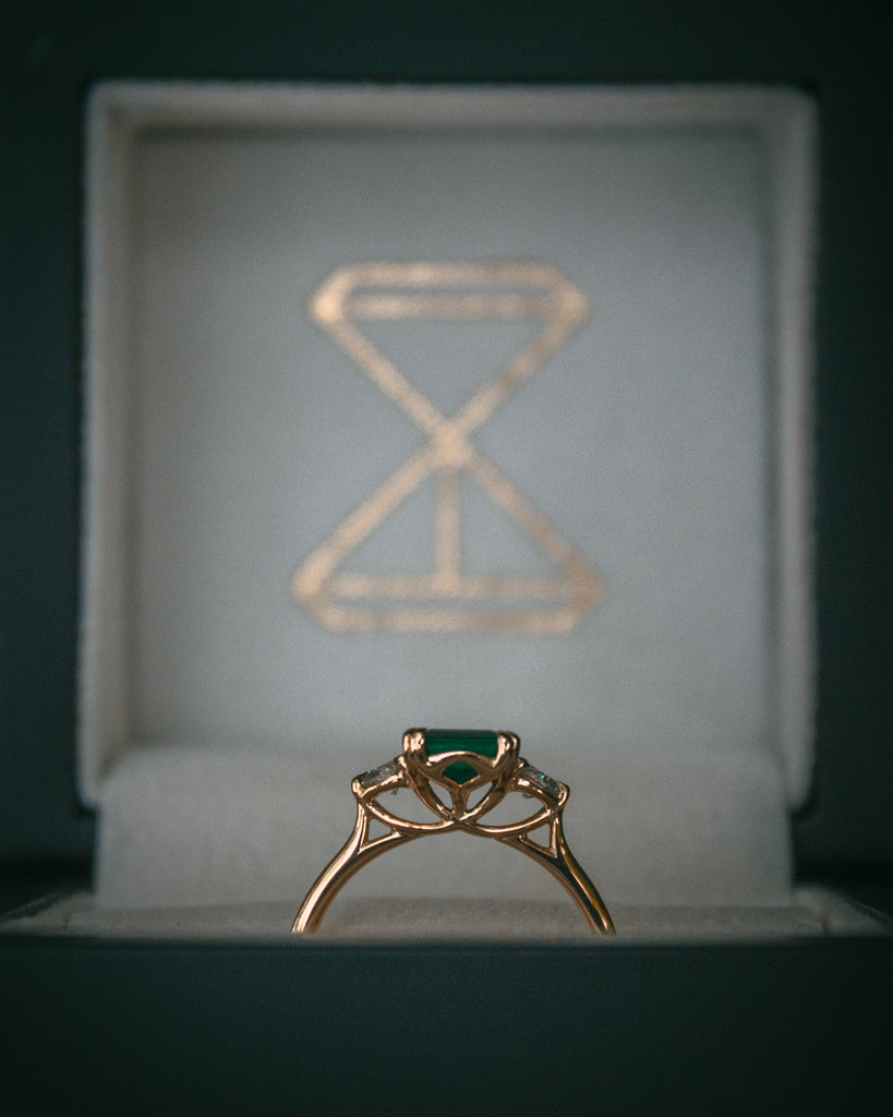 Moira Patience Fine Jewellery Bespoke Emerald and Diamond Engagement Ring