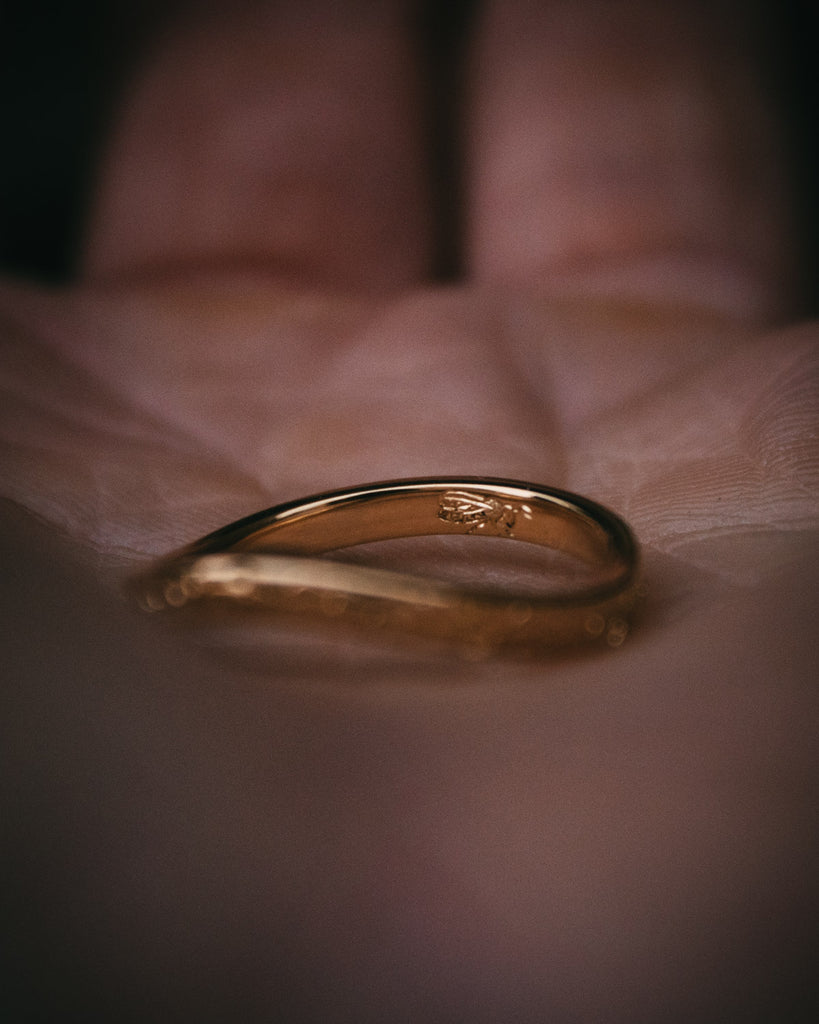 Moira Patience Fine Jewellery Hand-Engraved Oak Wedding Rings