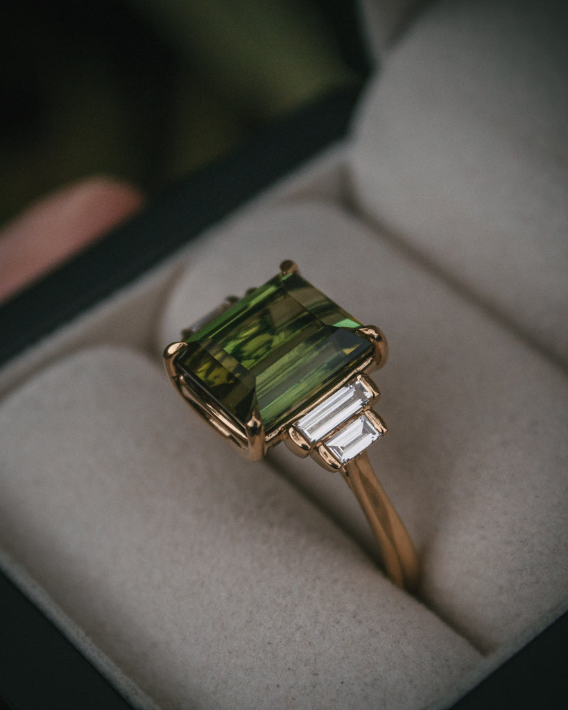 Bespoke green tourmaline and diamond engagement ring Edinburgh