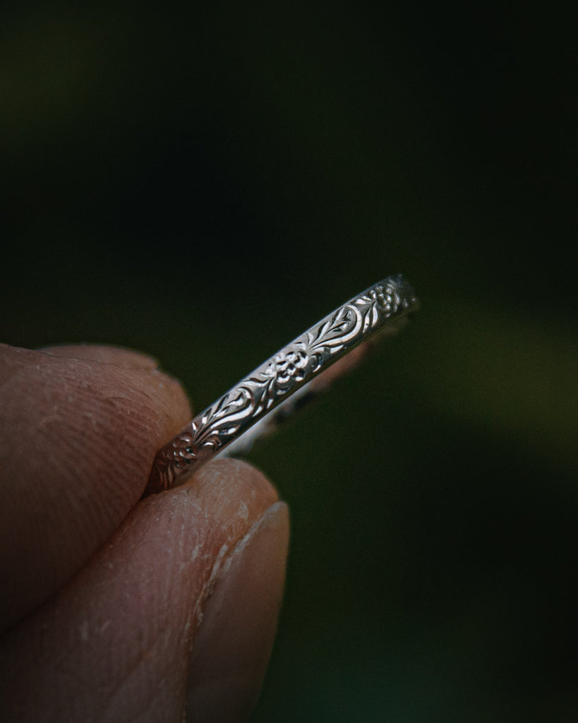 Bespoke hand engraved textured wedding bands