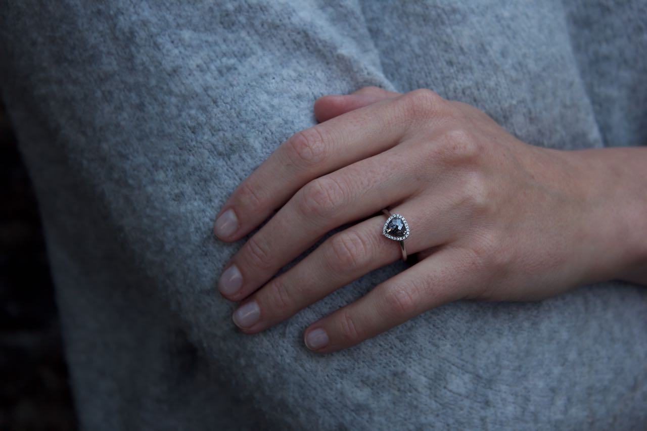 Bespoke Heart Shaped Salt and Pepper Diamond Engagement Ring Edinburgh