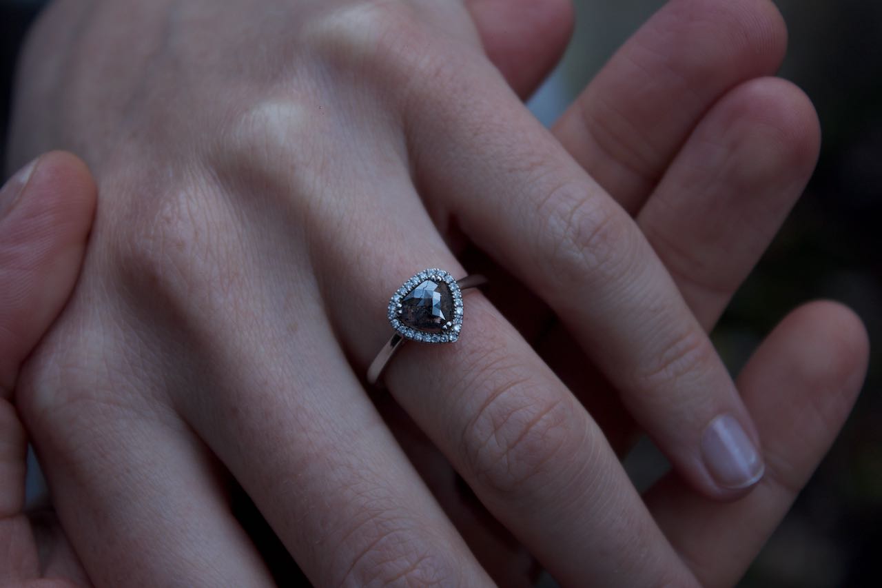 Bespoke Heart Shaped Salt and Pepper Diamond Engagement Ring Edinburgh