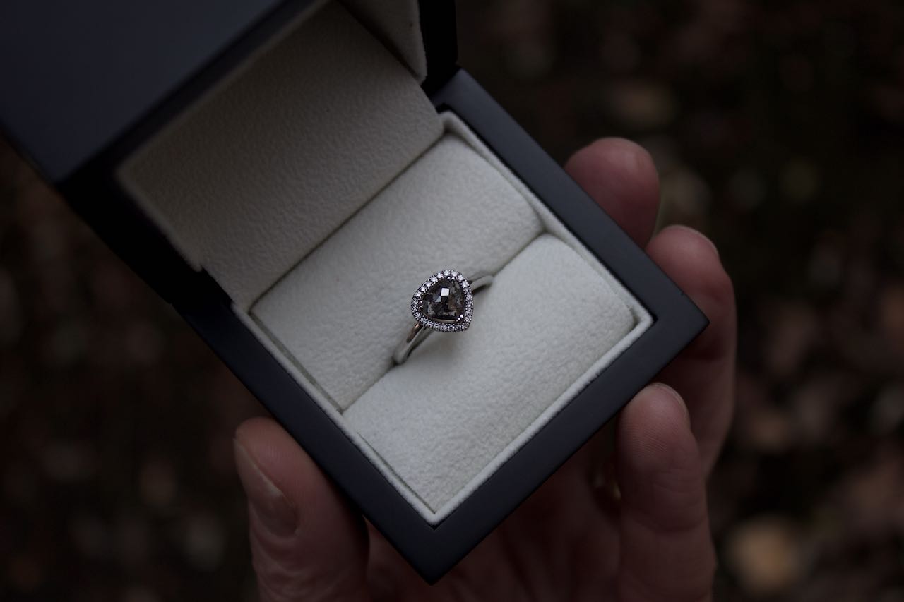 Bespoke Heart Shaped Salt and Pepper Diamond Engagement Ring Edinburgh