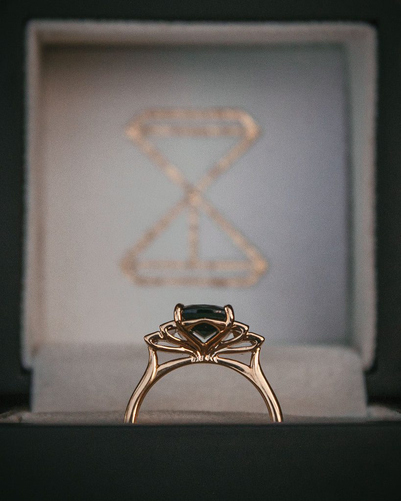 Bespoke indicolite tourmaline and diamond engagement ring