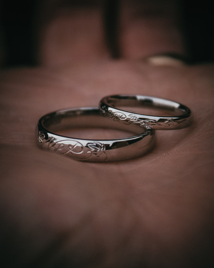 Moira Patience Fine Jewellery Bespoke Hand Engraved Platinum Wedding Bands