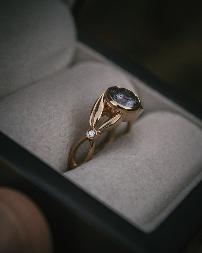 Salt and Pepper Rustic Grey Diamond Engagement Ring