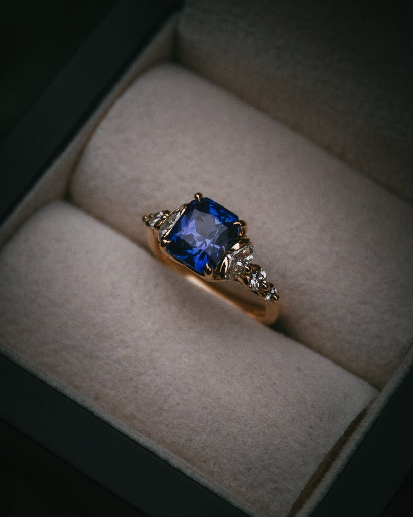 Sapphire and Diamond Engagement ring and fitted wedding band