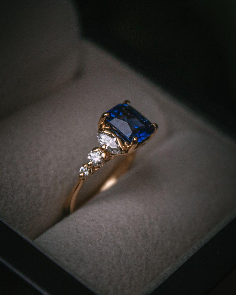 Sapphire and Diamond Engagement ring and fitted wedding band