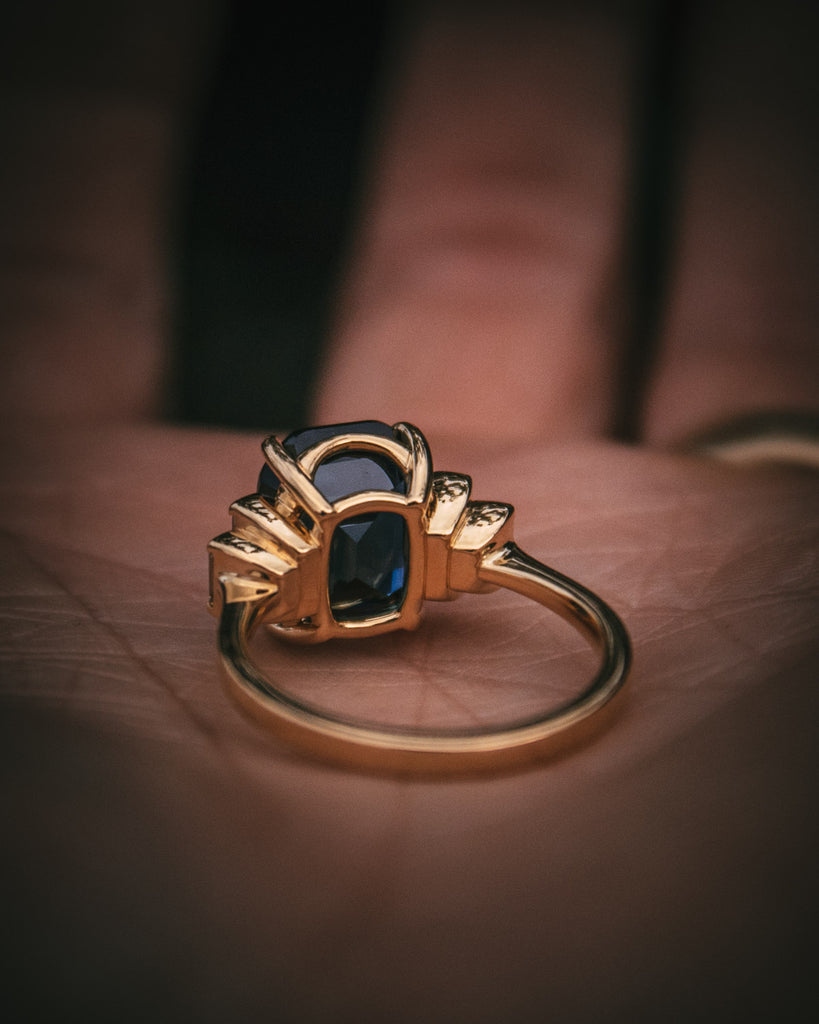 Moira Patience Bespoke Teal Sapphire and Diamond Engagement Ring Edinburgh