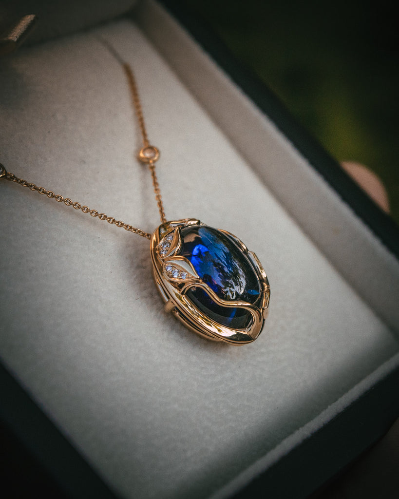 Bespoke Heirloom Cabochon Sapphire and Diamond Pendant