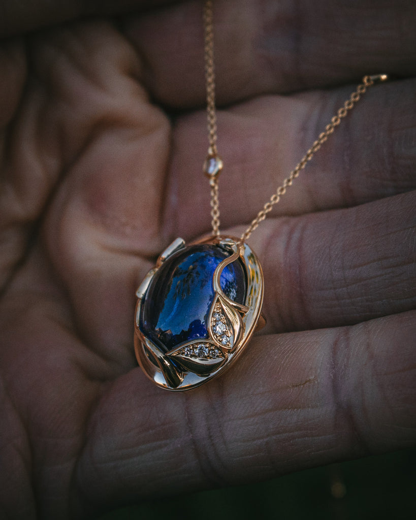 Bespoke Heirloom Cabochon Sapphire and Diamond Pendant