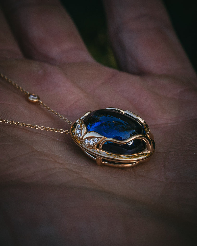 Bespoke Heirloom Cabochon Sapphire and Diamond Pendant