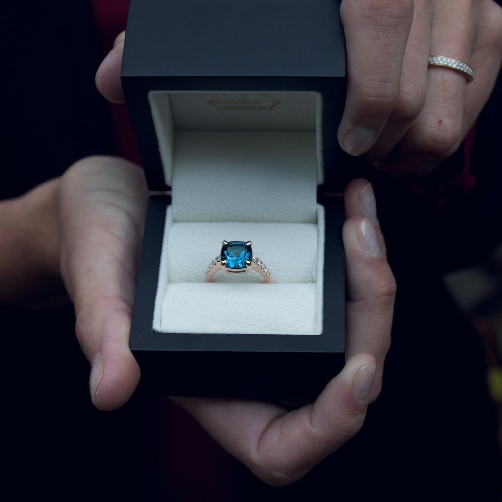 Emerald cut London blue topaz and diamond engagement ring | Emerald engagement  ring cut, Engagement rings sapphire, Diamond engagement rings