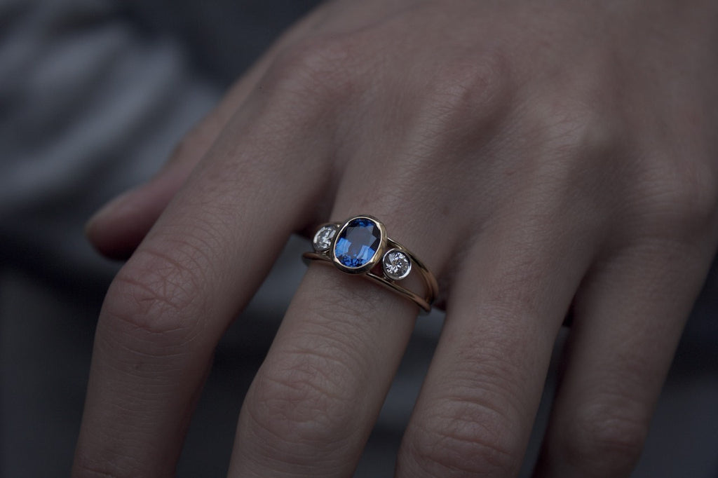 Patience Jewellery Bespoke Gold Sapphire Diamond Ring