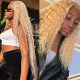Honey Blonde 613 Color Water Wave 4x4 Lace Closure Wig Wet and Wavy Virgin Human Hair