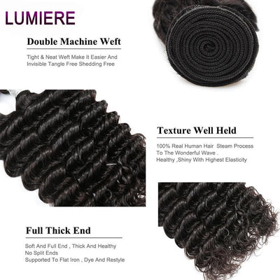 lumiere Malaysian Virgin Hair  Deep Wave 4 Bundles with 4X4 Lace Closure