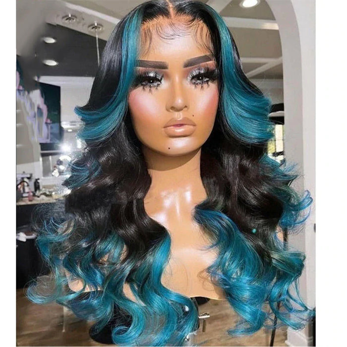 Skunk Stripe Black And Blue Ombre Body Wave 13x4/4x4 Lace Front Wig –  Lumiere hair