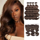 lumiere #4 Brown Body Wave 4 Bundles With 13x4 Lace Frontal Pre Colored Ear To Ear