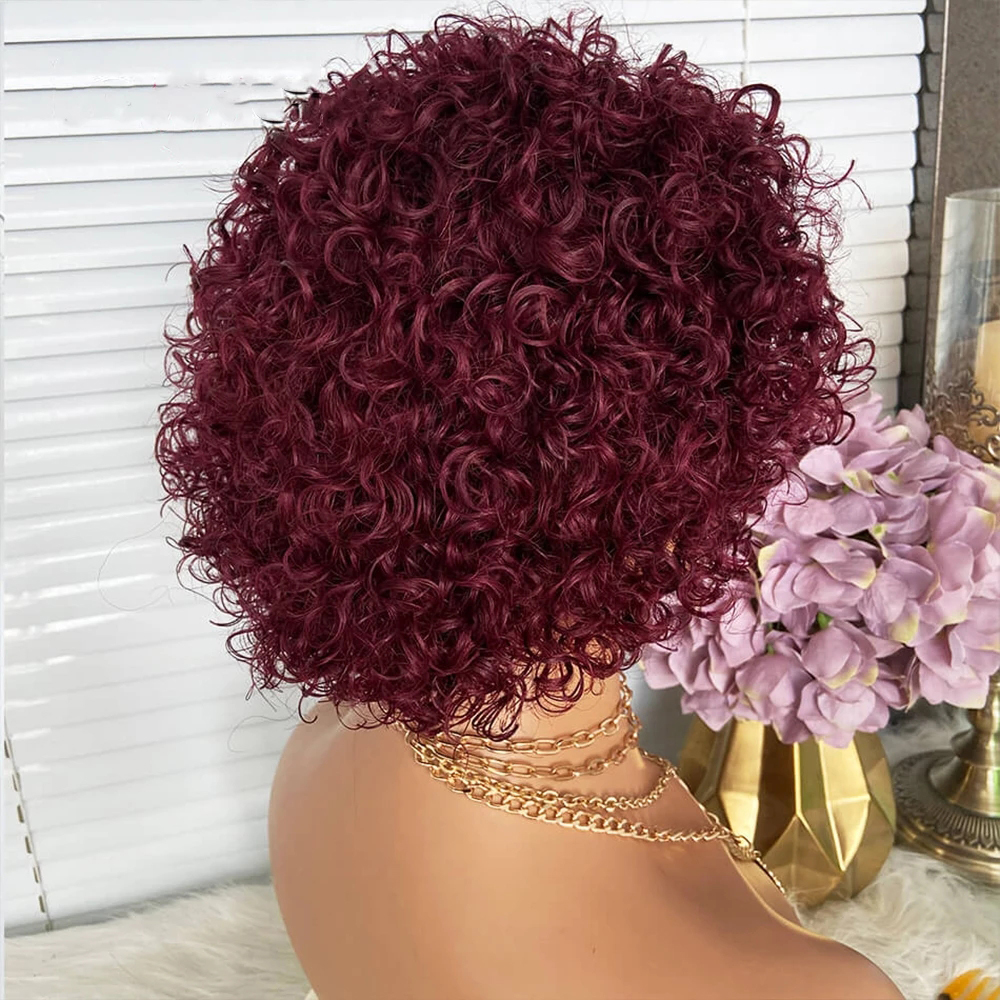 #99J Short Curly bob Pixie Cut 13×1 Lace Frontal Virgin Brazilian Human Hair 150% Glueless with Baby Hair Pre Plucked Wig