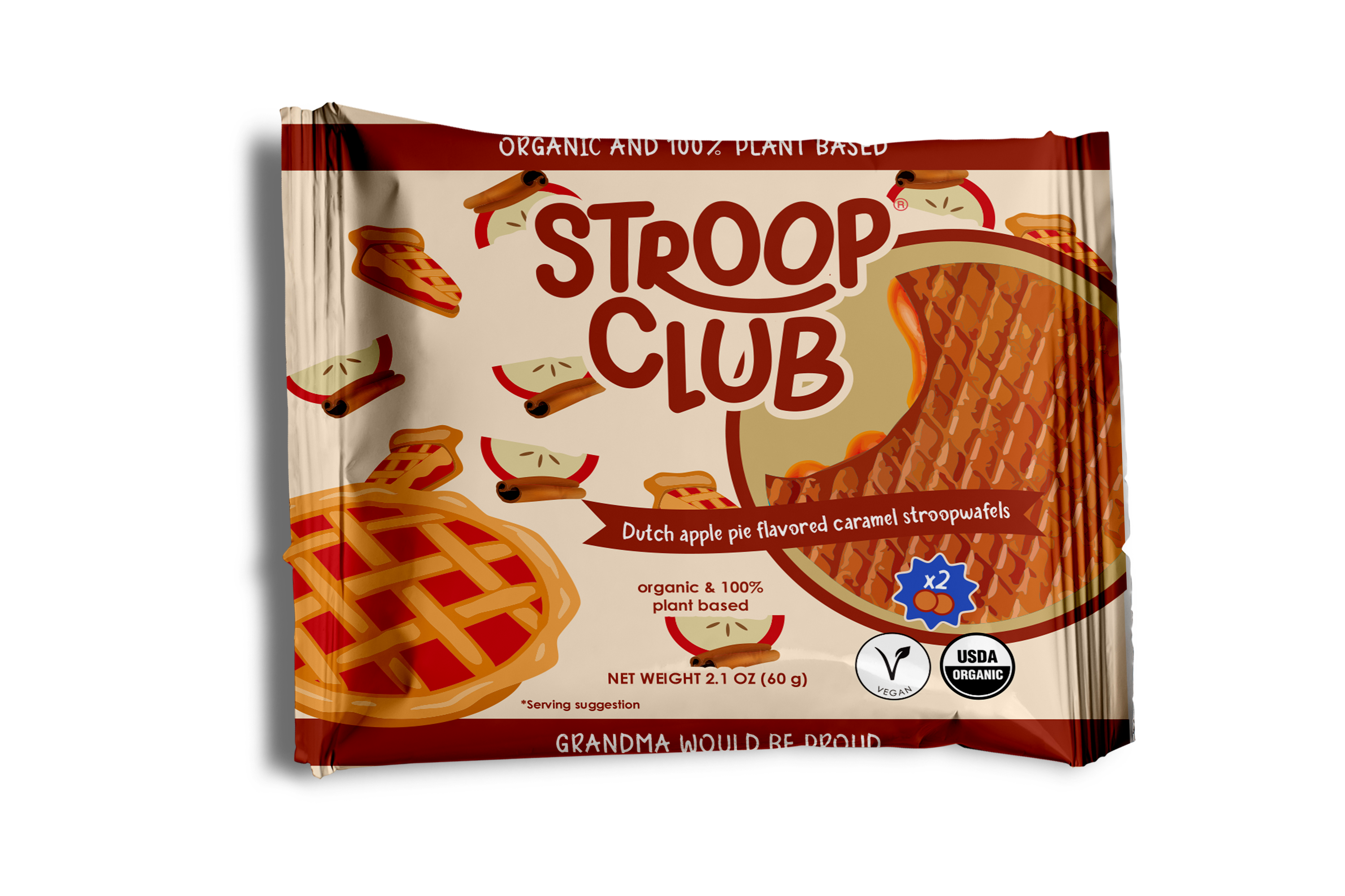 Single 2-pack of Apple Pie Caramel Organic and Plant Based Stroopwafels
