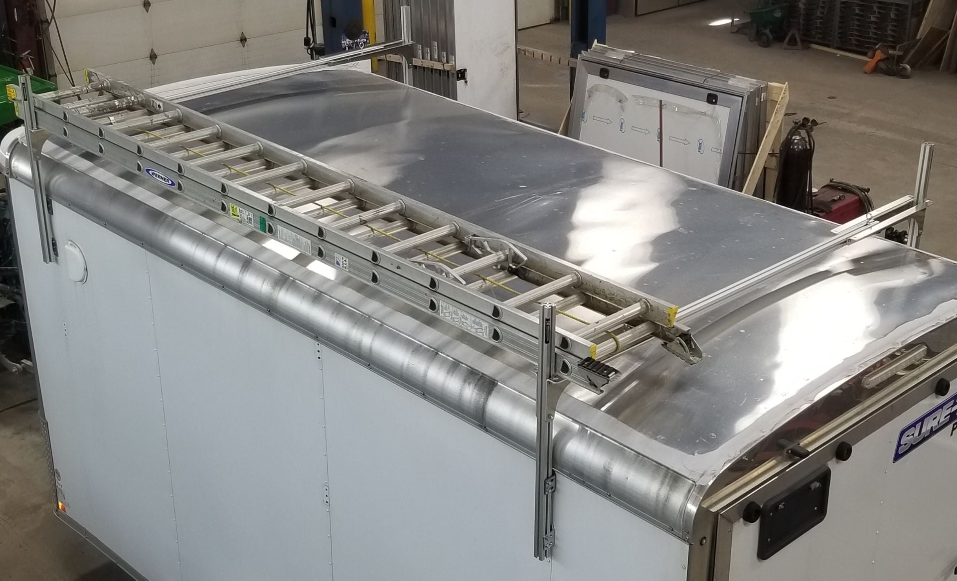 roof rack ladder rack on an enclosed trailer