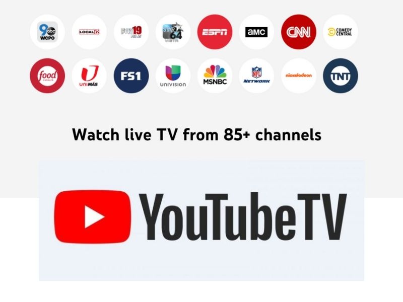 YouTube TV logo and major channels 