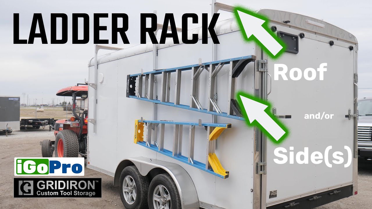 enclosed trailer with ladder racks on the roof and sides