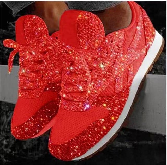 red sparkle sneakers