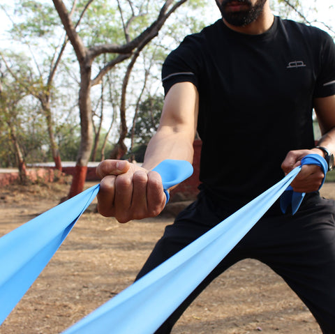 A person using a resistance band to exercise
