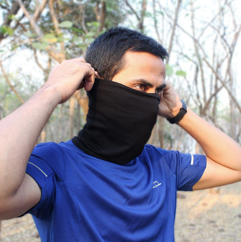 A person using the bandana as a face mask