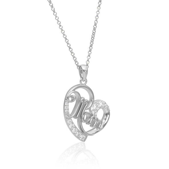 Sterling Silver 'MOM' Heart Necklace with Gemstones