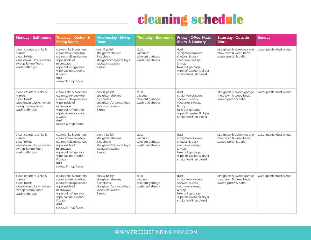 cleaning schedules for work printable