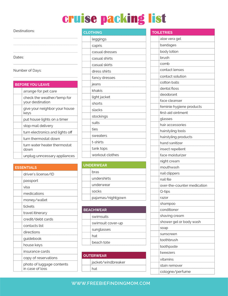 Free Printable Cruise Packing List (2 Pages) Freebie Finding Mom