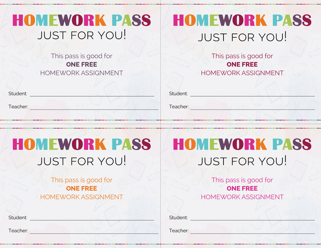 free printable homework pass freebie finding mom