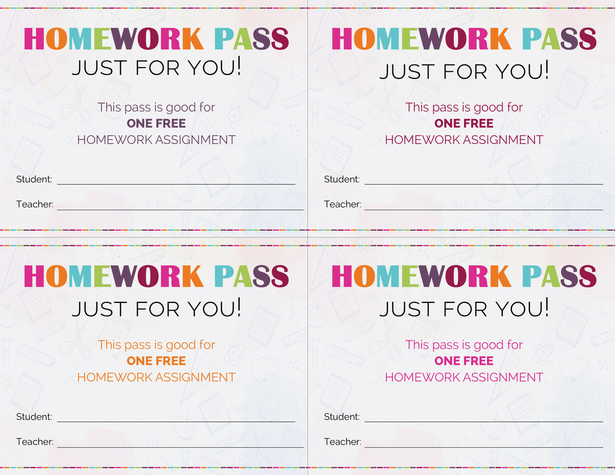 free homework pass editable