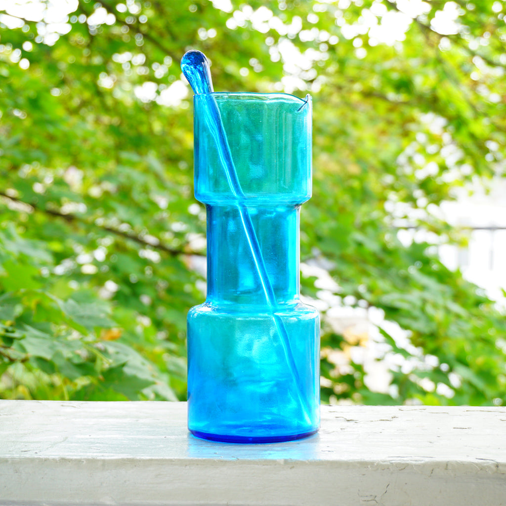 Vintage West Virginia Glass Blue Paisley Cocktail Pitcher Set