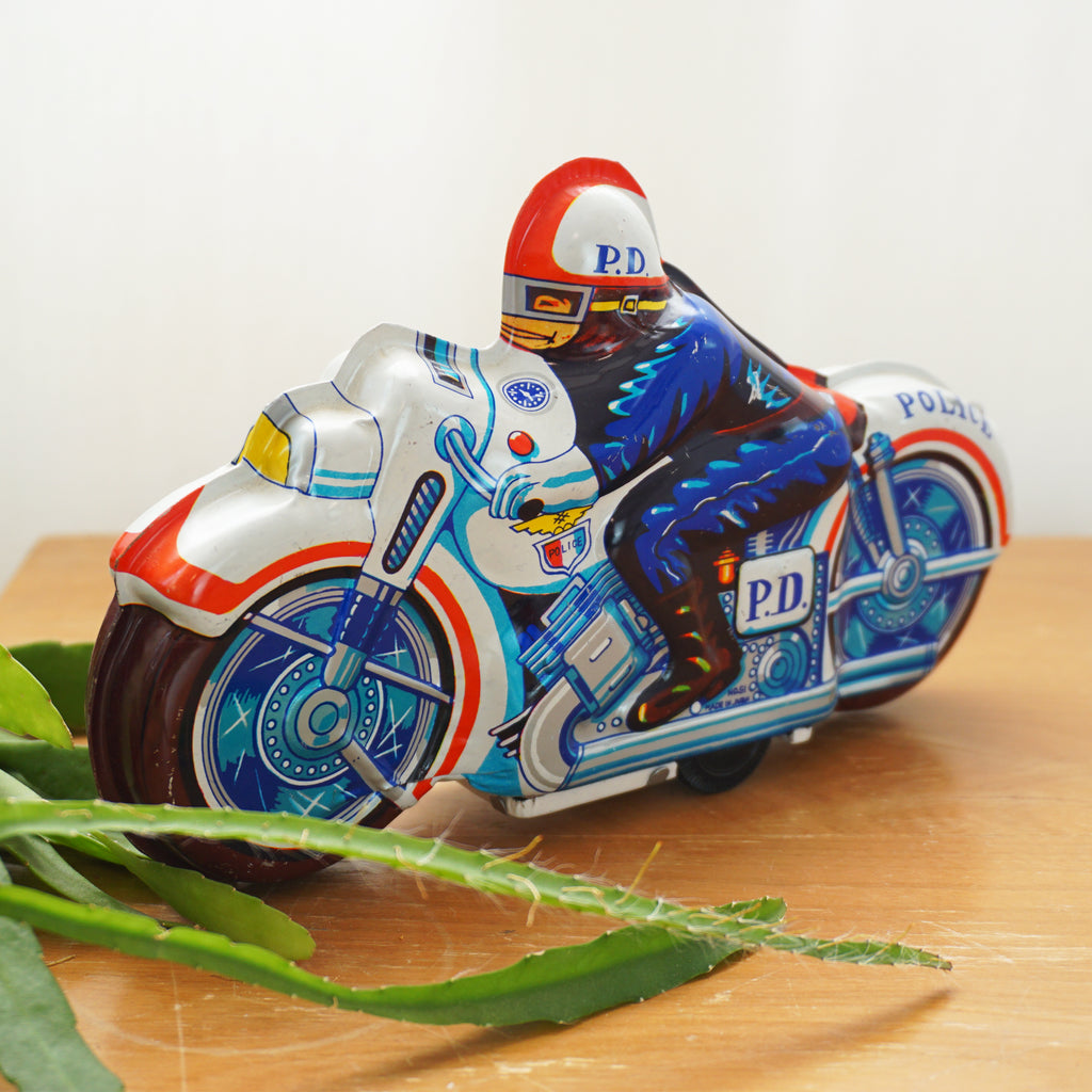 1940s Vintage Tin Litho MARX Windup Rookie Police Siren Motorcycle 