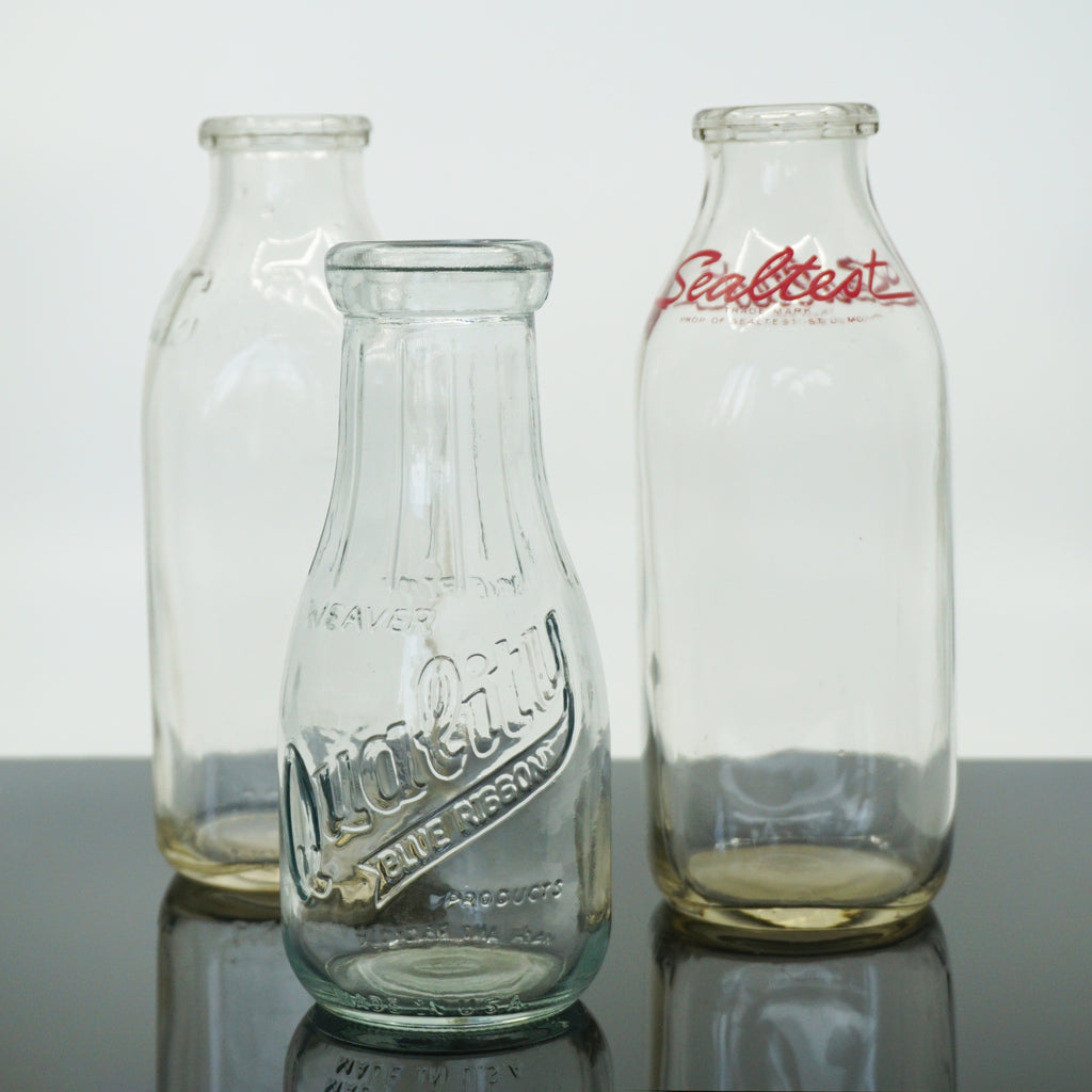 Set of (4) Mid-Century Vintage Milk Bottles. All Made in USA